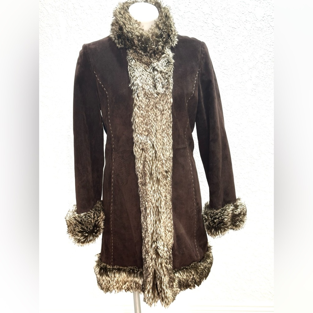 Winlet Y2K chocolate suede coat with faux fur SzM